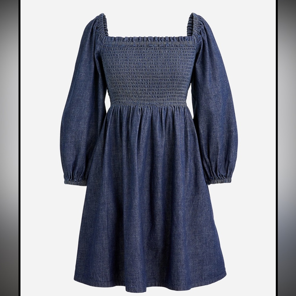 J. Crew Blue Smocked Puff Sleeve Sundress
